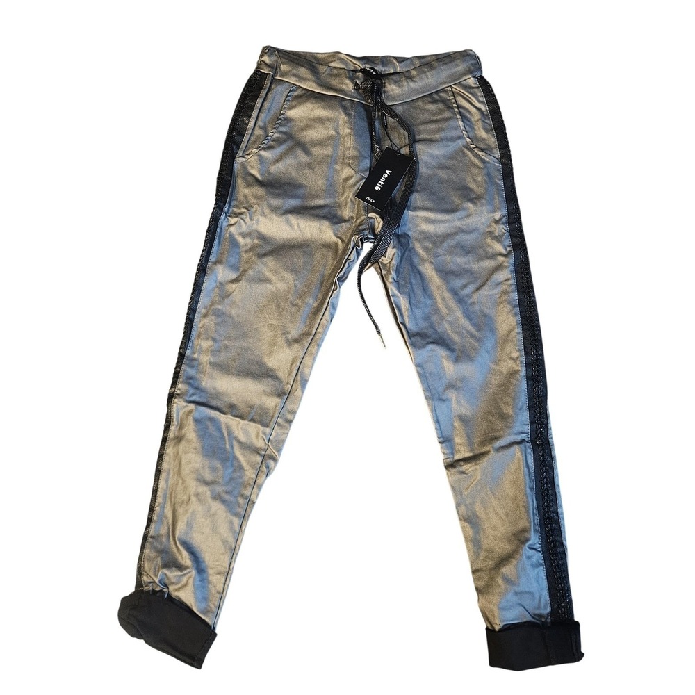 Venti6 Pants Womens Small Silver Jogger Elastic Waist Lace Trim Cuffed Casual